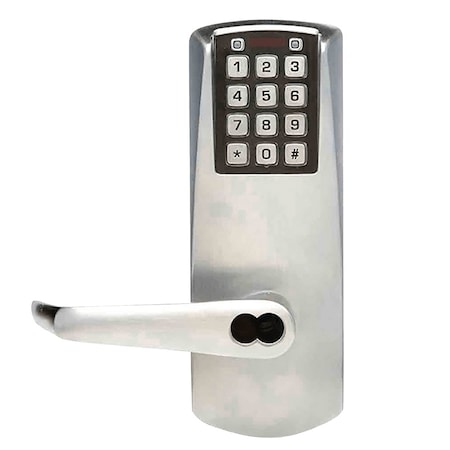 Dormakaba E-Plex 2000 Mortise Lock, 100 Access Codes, No Deadbolt, 6/7-Pin SFIC Prep, Less Core, Satin Chrome E2066BLL-626-41